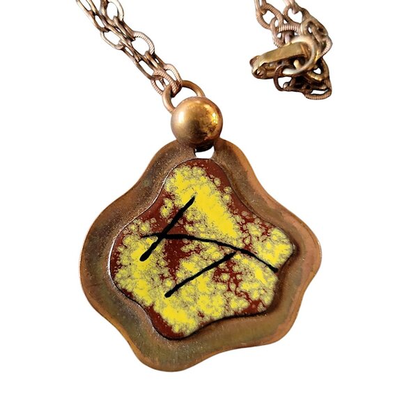 Vintage Copper and Enamel Necklace with Pendant - Picture 1 of 4